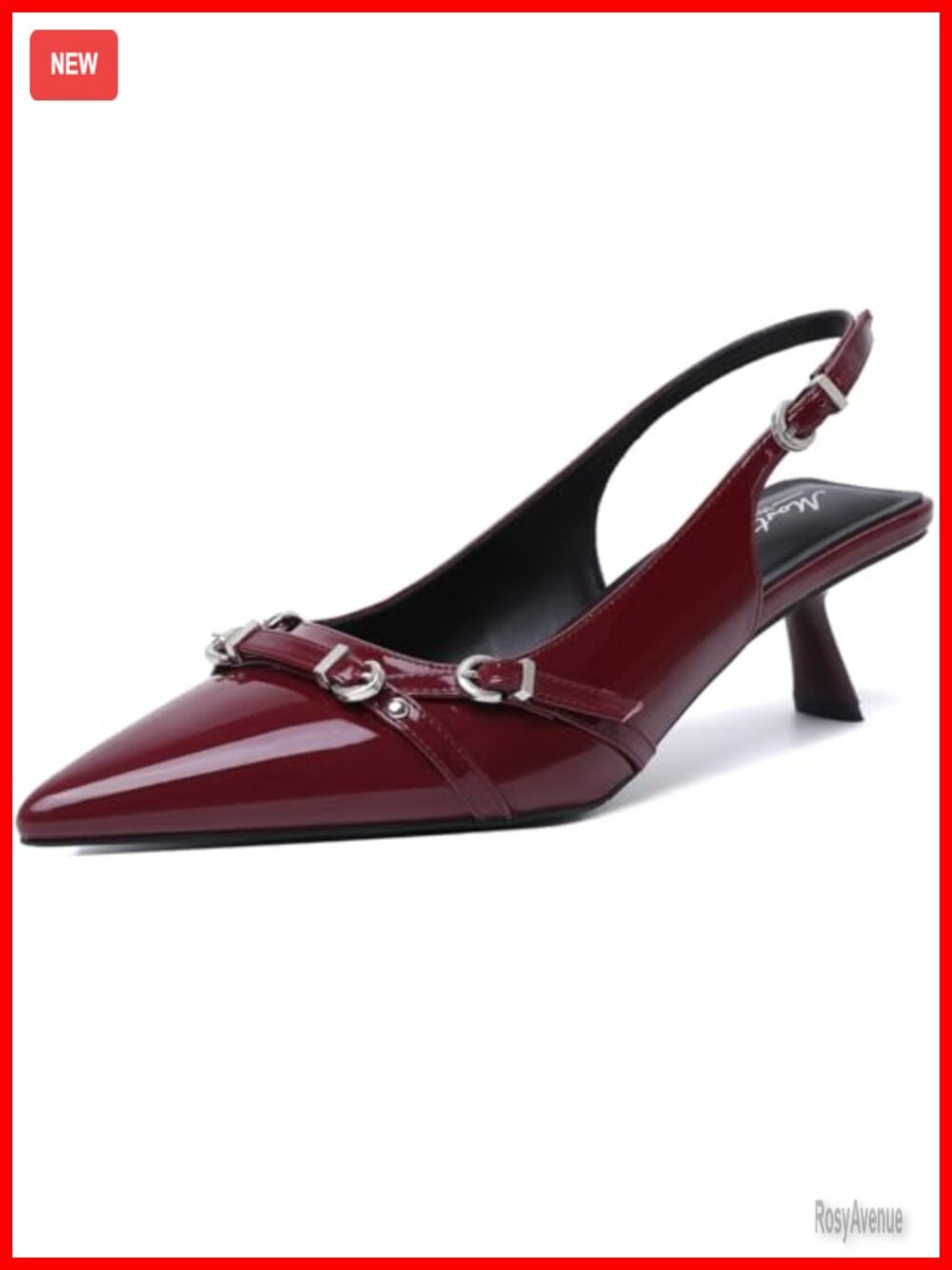 Kitten Heels Pointed Toe Faux Leather Slingback Buckle Pumps Women's Dress Shoes